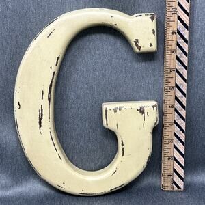 Large Real Wood Letter G Rustic Off White Distressed Paint 10” X 8” Wall Decor